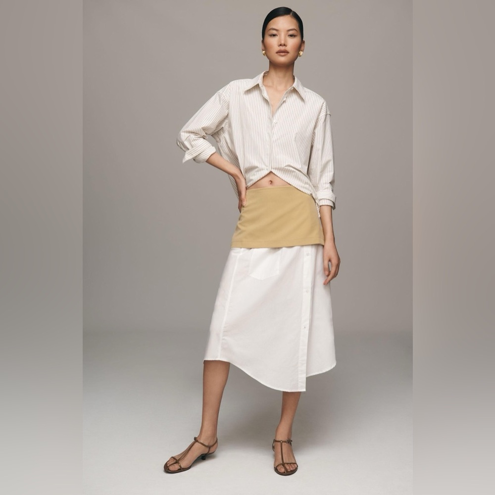 NEW WITH TAGS Anthropologie x Maeve Layered Shirttail Midi Skirt Tan and Ivory